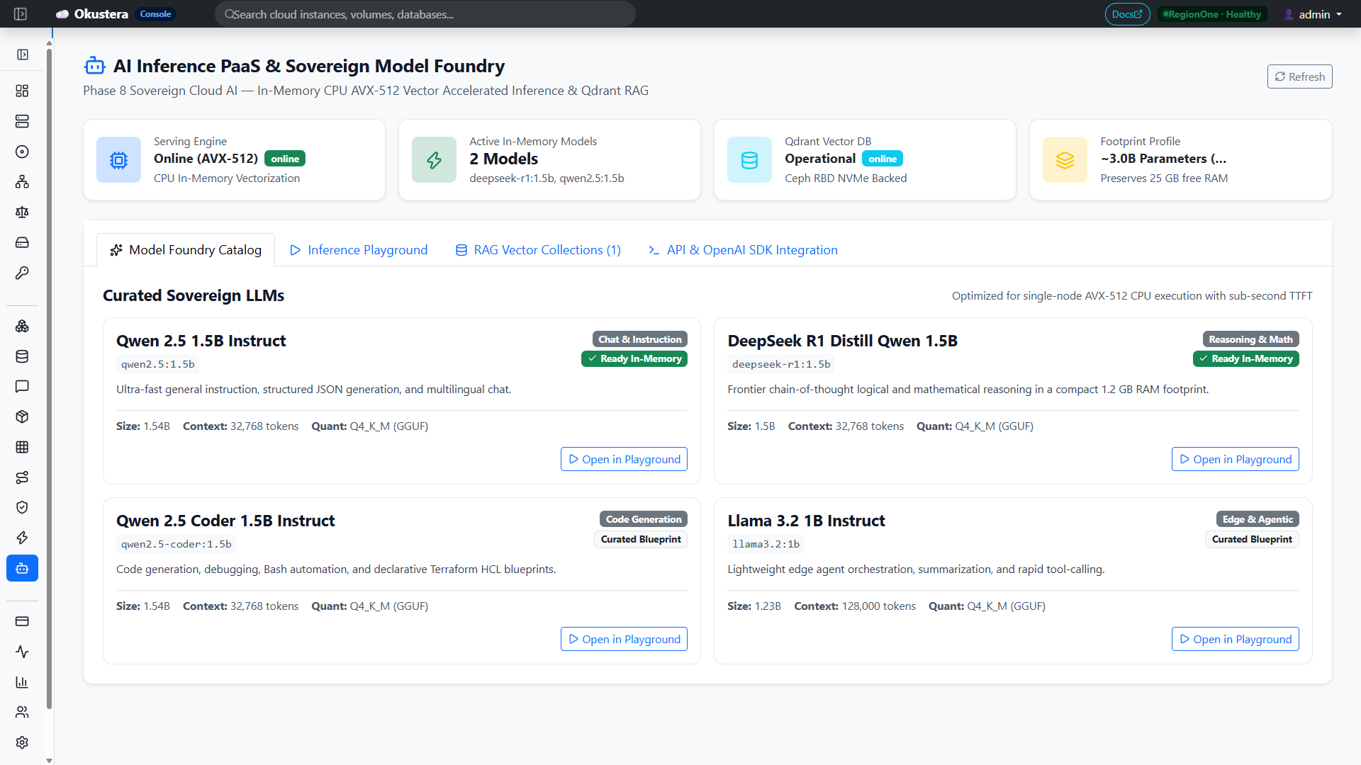 Okustera AI Inference PaaS & Sovereign Model Foundry Console