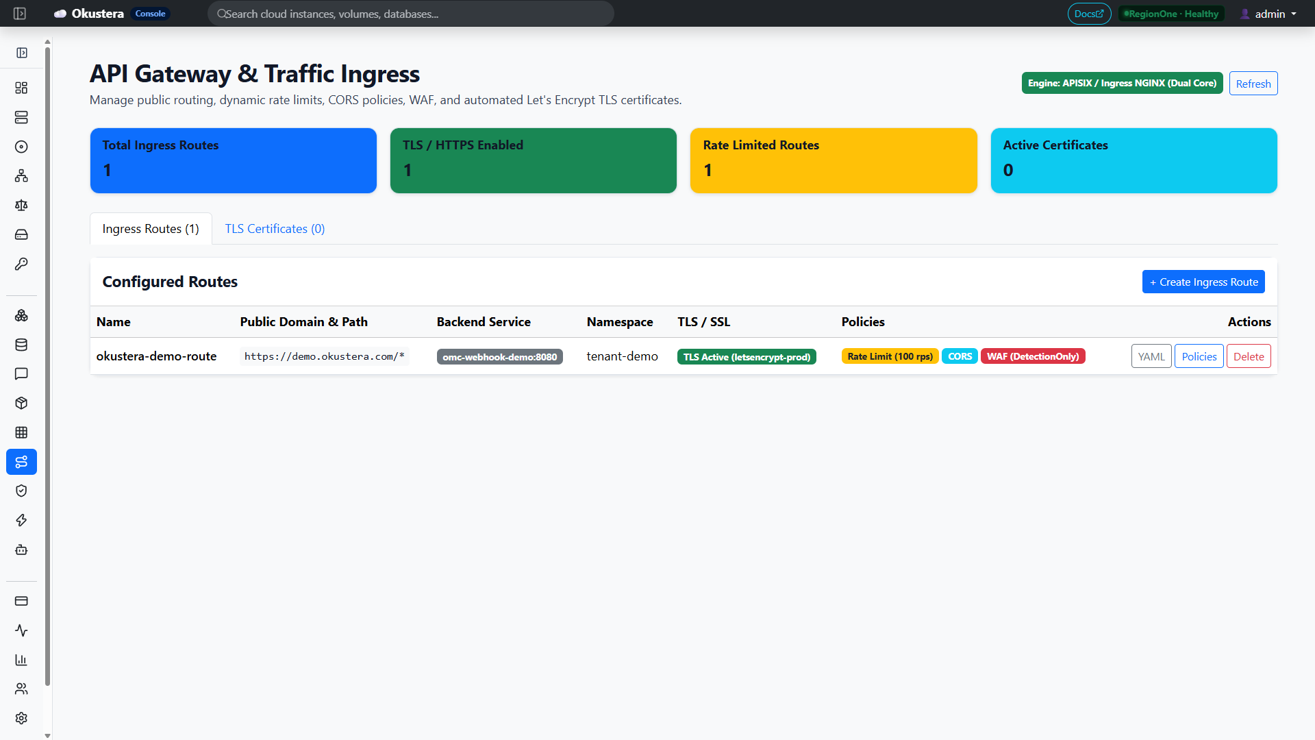 Okustera API Gateway &amp; Traffic Ingress Console